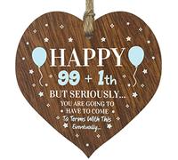 Funny 100th Birthday Gift For Women Men Wooden Heart Plaque, Dark Wood Sign Keepsake, Happy Birthday Plus One, Girlfriend, Dad, Husband, Wife, Boyfriend, Mum Gifts From Son, Nan, Grandad Present