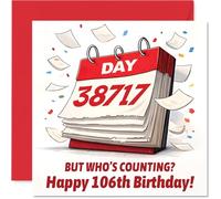 Funny 106th Birthday Card - Counting the Candles Just Got Silly - Playful Calendar and Bold Red Accents - 145mm Square, Envelope Included