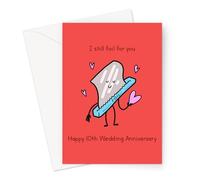 Funny 10th Anniversary Cards | Quirky Illustrated Tin Wedding Anniversary Cards for Husband and Wife (I Still Foil For You Happy 10th Wedding Anniversary Card)