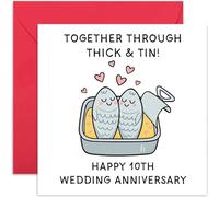 Funny 10th Wedding Anniversary Card, Sardines in a Tin, Tin Anniversary for Couple - Square Card, Blank Inside With Envelope
