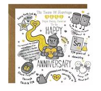 Funny 10th Wedding Anniversary Card with Envelope, Cute 'Happy Tin Anniversary' Wedding Card Gifts for Couples Husband Wife Partner, Unique 10 Years Design