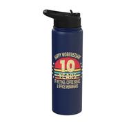 Funny 10th Work Anniversary - Happy Workiversary 10 Years Stainless Steel Insulated Water Bottle