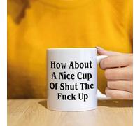 Funny 11 Oz Novelty Ceramic Coffee Mug for Men Women, Fathers Day Birthday Gift Coworkers How About A Nice Cup of Shut The F K Up Ceramic Office Mugs