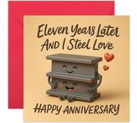 Funny 11th Anniversary Card for Husband or Wife, 'Eleven Years Later' Gift, Heartfelt Graphic Design, For SpouseBlank Inside with Envelope