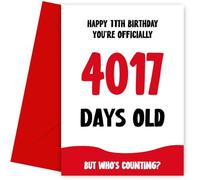 Funny 11th Birthday Card for Boy and Girl - Officially 4017 Days Old - Humorous 11th Birthday Card, 11, Bday Cards