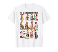 Funny 12 Cats of Christmas Santa Hat Merry Christmas Pajamas T-Shirt