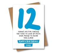 Funny 12th Birthday Card for Son - Thank You for Looking Up from Your Phone - Sarcastic Twelfth Birthday Card