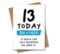 Funny 13th Birthday Card for Brother - Sarcastic Thirteenth Birthday Card with Cheeky Message