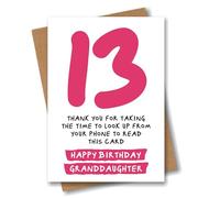 Funny 13th Birthday Card for Granddaughter - Thank You for Looking Up from Your Phone - Sarcastic Thirteenth Birthday Card