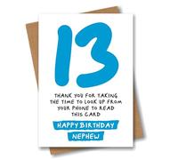 Funny 13th Birthday Card for Nephew - Thank You for Looking Up from Your Phone - Sarcastic Thirteenth Birthday Card