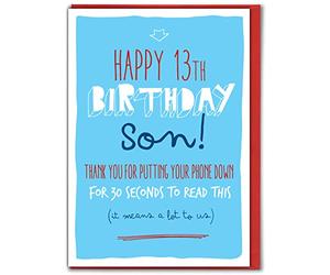 Funny 13th Birthday Card for Son - Teenager Boy - Put Your Phone Down! - Humorous Joke - Blank Inside