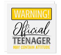 Funny 13th Birthday Card - Official Teenager Warning Design - Blank Inside - For Teen Boy or Girl - Turning 13 Humorous Greeting - Made in UK - Quality Cards with Envelope - Teen Attitude (Yellow)