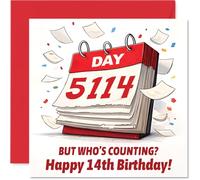 Funny 14th Birthday Card - Counting the Years? - Playful Calendar and Bold Red Highlights - Perfect for Anyone Not Taking 14 Too Seriously - 145mm Square, Envelope Included