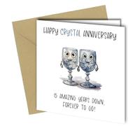 Funny 15th Anniversary Card, Unique Design, 'Happy Crystal Anniversary' 15 years down, forever to go #1735