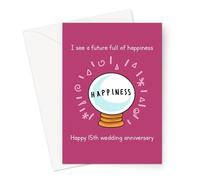 Funny 15th Anniversary Cards | Quirky Illustrated Crystal Wedding Anniversary Cards for Husband and Wife (I See A Future Full Of Happiness Happy 15th Wedding Anniversary Card)