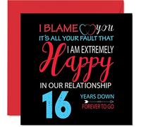 Funny 16th Anniversary Card for Husband Wife - Your Fault I'm Extremely Happy - Happy 16th Wedding Anniversary Card for Partner, 145mm Greeting Cards Anniversaries