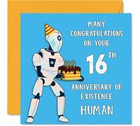 Funny 16th Birthday Cards for Boys Girls - Robot Droid - Happy Birthday Card for Son Daughter Brother Sister Grandson Granddaughter Niece Nephew Cousin, 145mm Joke Humour Banter Greeting Cards