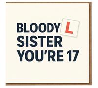 Funny 17th Birthday Card for Sister - 'BLOODY SISTER YOU'RE 17' with Learner L-Plate Design, Cheeky Driving Age Joke