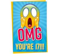 Funny 17th Birthday Card for Son or Daughter, OMG You're 17 Screaming Emoticon, Grandchild Card, Sister Birthday Greeting, Brother Celebration Gift, for Boy or Girl