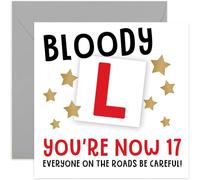 Funny 17th Birthday Card for Teenager Grandchild - 'Everyone on the Roads Be Careful!' - Humorous Teen Driver Gift - Blank Inside with Envelope