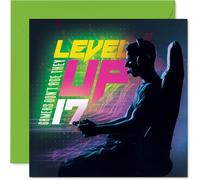 Funny 17th Birthday Card - Level Up for Epic Gaming Legends - Neon Green Gamer Silhouette and Bold Motif - Perfect for a 17th Birthday Win - 145mm Square, Envelope Included