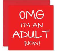 Funny 18th Birthday Card for Boys Him - OMG I'm an Adult Now - Teenager Happy Birthday Card for Brother Sister Son Daughter Cousin, 145mm Humour Joke Red Greeting Cards