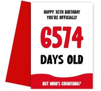 Funny 18th Birthday Card for Men and Women - Officially 6574 Days Old - Humorous 18th Birthday Card, 18, Bday Cards