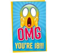 Funny 18th Birthday Card for Son or Daughter - OMG You're 18 Screaming Emoticon - Grandchild, Sister or Brother Card