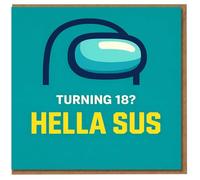 Funny 18th Birthday Card - Hella Sus Gaming Meme Design, Teal Space Crew Visor Illustration, For Him or Her, Teen Gamer Humour