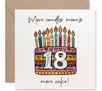 Funny 18th Birthday Card - More Candles Means More Cake - Vibrant with Colourful Cake and Candles - A Cheeky Nod to the Big 18 Celebration - 145mm Square, Envelope Included