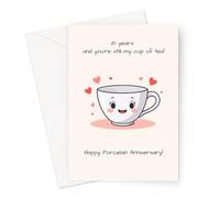 Funny 18th Wedding Anniversary Card | Porcelain Pun, For Husband or Wife (18 Years And You're Still My Cup Of Tea, Happy Porcelain Anniversary Card)