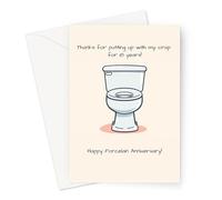 Funny 18th Wedding Anniversary Card | Porcelain Pun, For Husband, Wife, Spouse or Partner (Thanks For Putting Up With My Crap For 18 Years Happy Porcelain Anniversary Card)
