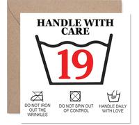Funny 19th Birthday Card - Caution: Handle with Care - 19th Styled Like Care Instructions - Playful Warnings and Bold Design for a Proper Laugh - 145mm Square, Envelope Included