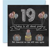Funny 19th Birthday Cards for Men Woman - Chalk Blackboard - Happy Birthday Card for Nephew Daughter Son Sister Brother Granddaughter Niece Grandson Cousin, 145mm Humour Banter Greeting Cards