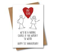 Funny 1st Anniversary Card - One Year Wedding Love Heart - Happy Weird Couple
