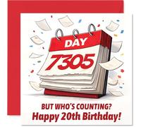 Funny 20th Birthday Card - 7305 Days Young - Playful Red and White Calendar Design with Witty 'but Who's Counting?' Caption - 145mm Square, Envelope Included