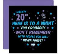 Funny 20th Birthday Card for Men Women - Won't Remember - Happy Birthday Cards for 20 Year Old Son Daughter Brother Sister Cousin Friend, 145mm Bday Greeting Cards Gift