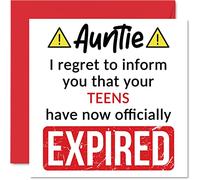 Funny 20th Birthday Cards for Auntie - Your Teens Have Expired - Happy Birthday Card for Aunt Auntie Aunty from Nephew Niece, 145mm Banter Joke Humour Bday Greeting Cards Gift