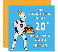 Funny 20th Birthday Cards for Men Woman - Robot Droid - Happy Birthday Card for Son Daughter Brother Sister Grandson Granddaughter Niece Nephew Uncle, 145mm Joke Humour Banter Greeting Cards