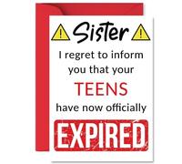 Funny 20th Birthday Cards for Sister - Your Teens Have Expired - Happy Birthday Card for Sister from Brother Step Sibling, A5 Banter Joke Humour Bday Greeting Cards Gift