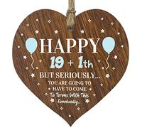 Funny 20th Birthday Gift For Women Men Wooden Heart Plaque, Dark Wood Sign Keepsake, Happy Birthday Plus One, Girlfriend, Dad, Husband, Wife, Boyfriend, Mum Gifts From Son, Nan, Grandad Present