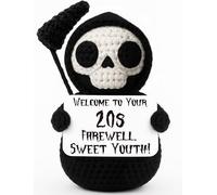 Funny 20th Birthday Gift - Handmade Crochet Grim Reaper Plush with Dark Humor Message - Spooky Cute Milestone Keepsake for Halloween, Friends, Coworkers, Brothers, Sisters