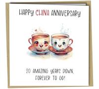 Funny 20th China Wedding Anniversary Card - Happy Anniversary - 20 Years Married Celebration - Cute China Cups idea for Couple Special Day #1736