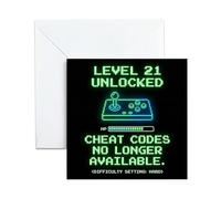 Funny 21st Birthday Card for Him, Son or Nephew - Level 21 Unlocked Gaming Design. Happy Milestone Greeting for Friends. Retro Gamer 21st birthday Gift 13x13cm
