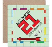 Funny 21st Birthday Card - Monopoly-inspired Laughs - Cheeky 'Just Passed 21' Board Game Design with Cake and Playful Text - 145mm Square, Envelope Included