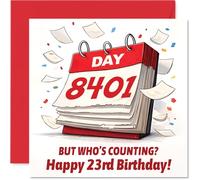 Funny 23rd Birthday Card - Who's Really Keeping Count? - Playful Calendar Page with Bold Red and White Design - 145mm Square, Envelope Included