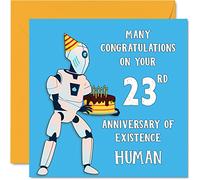 Funny 23rd Birthday Cards for Men Woman - Robot Droid - Happy Birthday Card for Son Daughter Brother Sister Grandson Granddaughter Niece Nephew Uncle, 145mm Joke Humour Banter Greeting Cards