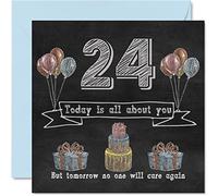 Funny 24th Birthday Cards for Men Woman - Chalk Blackboard - Happy Birthday Card for Nephew Daughter Son Sister Brother Auntie Niece Uncle Cousin, 145mm Humour Banter Greeting Cards
