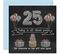 Funny 25th Birthday Cards for Men Woman - Chalk Blackboard - Happy Birthday Card for Nephew Daughter Son Sister Brother Auntie Niece Uncle Cousin, 145mm Humour Banter Greeting Cards