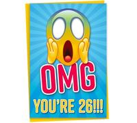 Funny 26th Birthday Card - OMG You're 26 Screaming Emoticon, Sister or Brother Card for Him or Her
